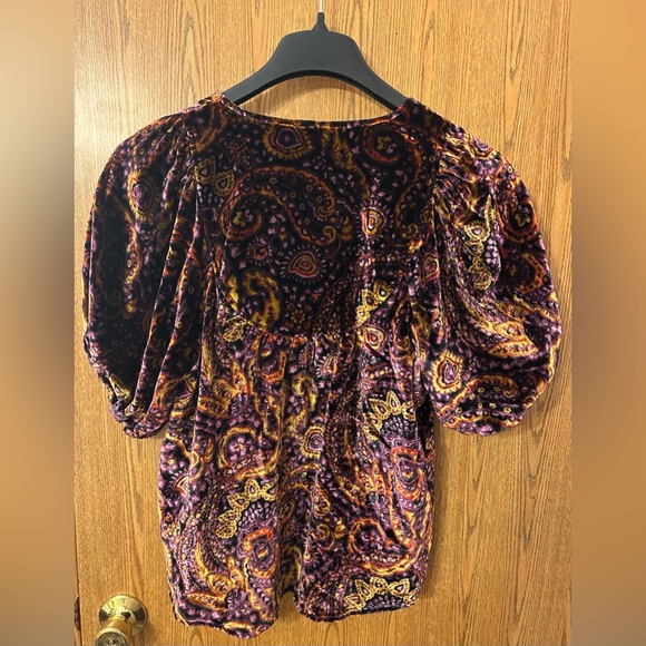 Anthropologie Puff-Sleeve Velour Peasant Paisley Blouse - Picture 9 of 13